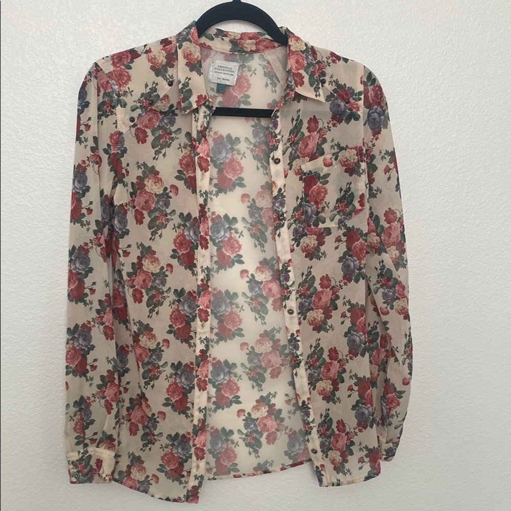 Bershka Red and Green Button Down Shirt with Notched Collar